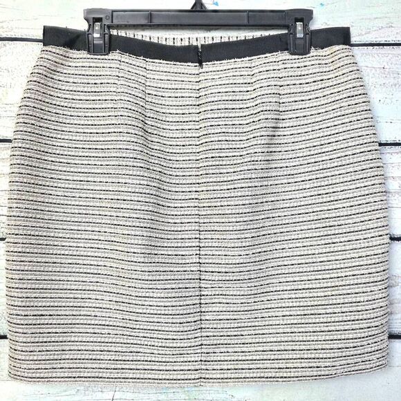 Loft Black White Metallic Stripe Tweed Skirt 10 - Picture 3 of 7